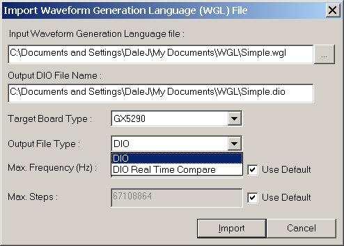 DIOEasy WGL Import Dialog